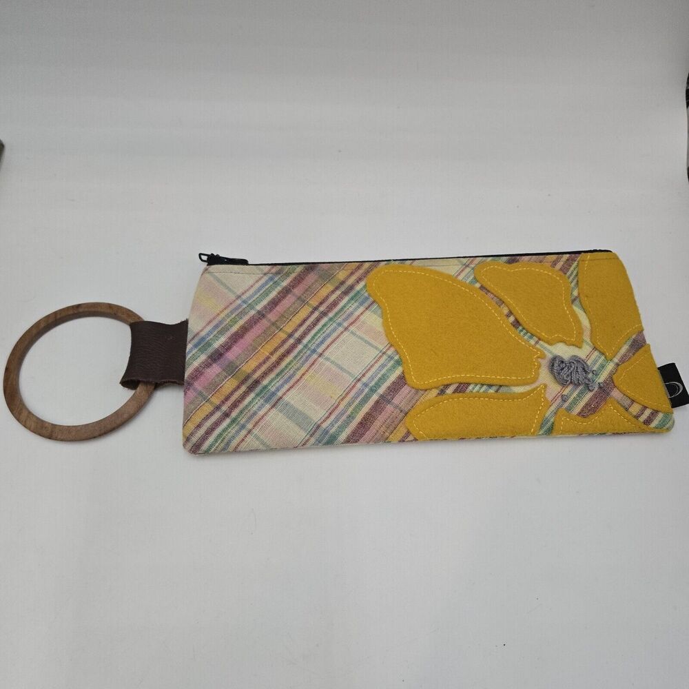Permanent Baggage Handmade Artisan Flower Plaid Wristlet Clutch Bag Recycled